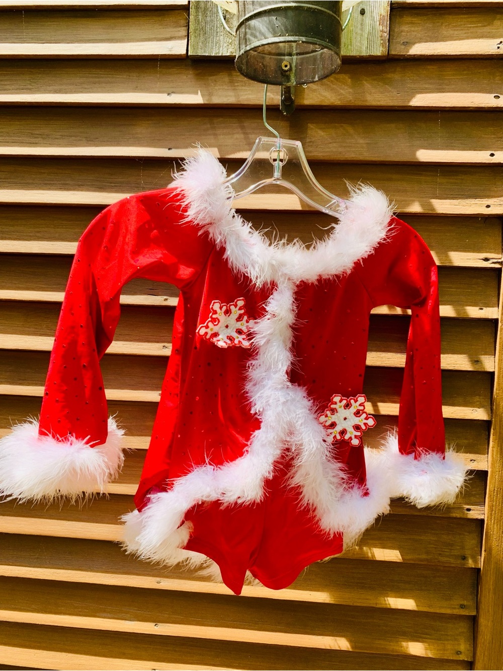 Red Holiday Feather-Trim Velvet Bodysuit